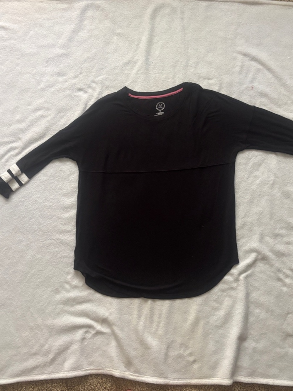 Maurices Black 3/4 Sleeve Tee with White Sleeve Stripes